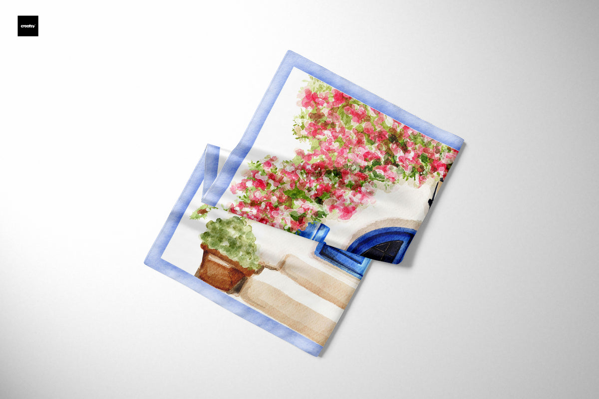 Silk Scarf Cycladic Summer - Silk Scarves - Origin Soufli Greece - Silk Tales - folded