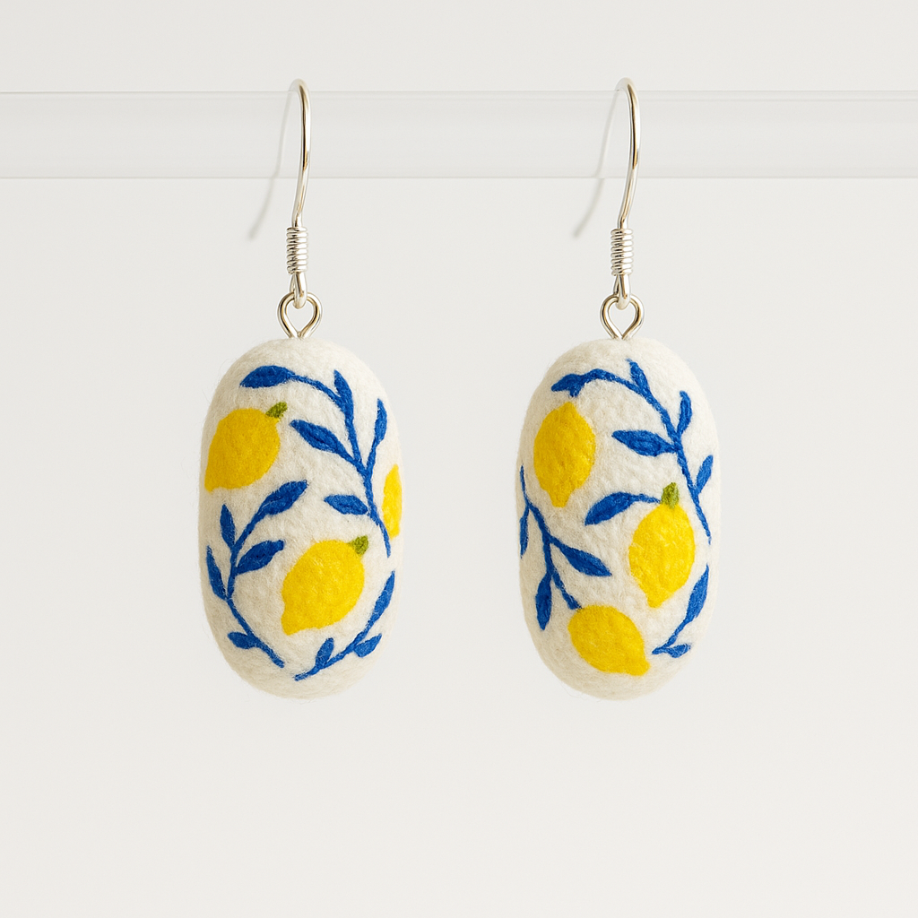 Hand painted silk cocoon earrings - Delicate - Origin Soufli Greece - Silk Tales - gift set