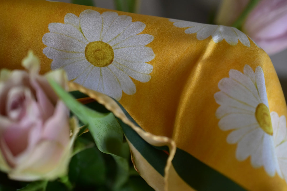 Silk Scarf Sunny Daisy - Silk Scarves - Origin Soufli Greece - Silk Tales - gift set