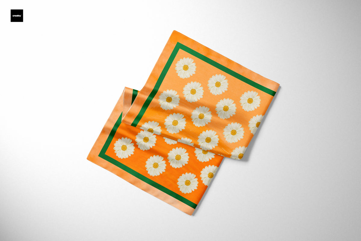 Silk Scarf Sunny Daisy - Silk Scarves - Origin Soufli Greece - Silk Tales - folded
