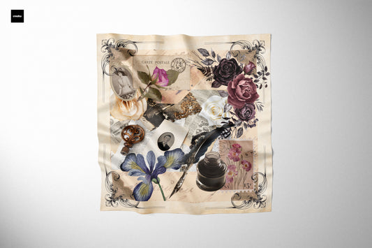 Silk Scarf Postcard Memories - Silk Scarves - Origin Soufli Greece - Silk Tales