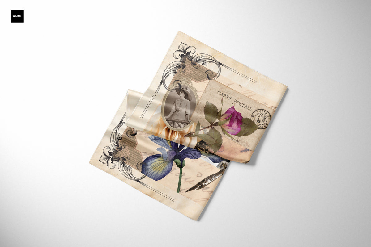 Silk Scarf Postcard Memories - Silk Scarves - Origin Soufli Greece - Silk Tales - folded