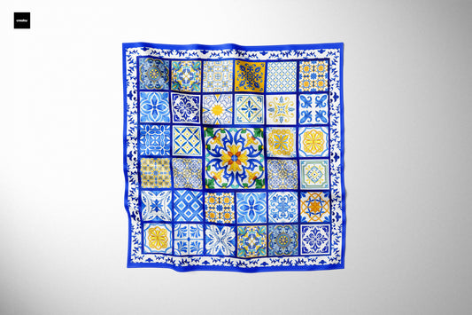 Silk Scarf Maiolica Mosaic - Silk Scarves - Origin Soufli Greece - Silk Tales