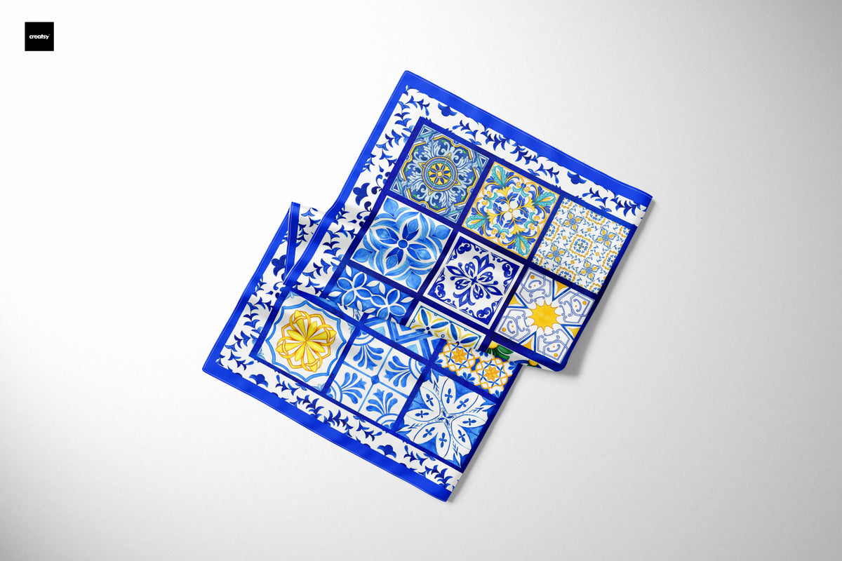 Silk Scarf Maiolica Mosaic - Silk Scarves - Origin Soufli Greece - Silk Tales - folded
