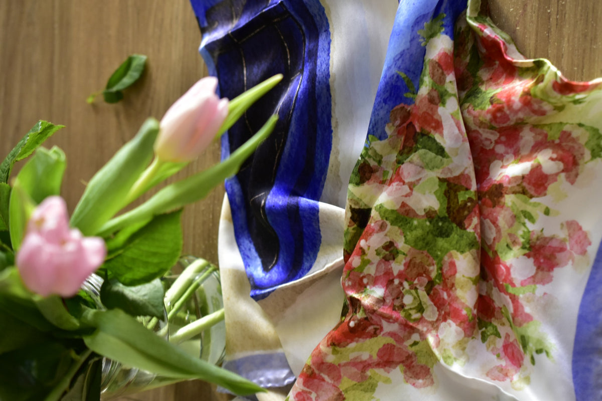 Silk Scarf Cycladic Summer - Silk Scarves - Origin Soufli Greece - Silk Tales - gift set - detail