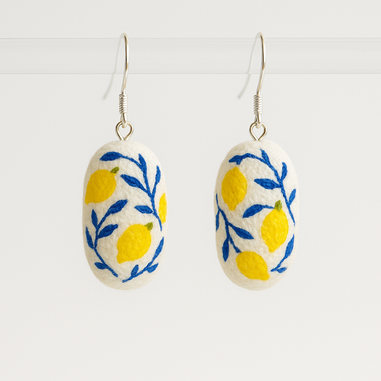 Hand painted silk cocoon earrings - Delicate - Origin Soufli Greece - Silk Tales