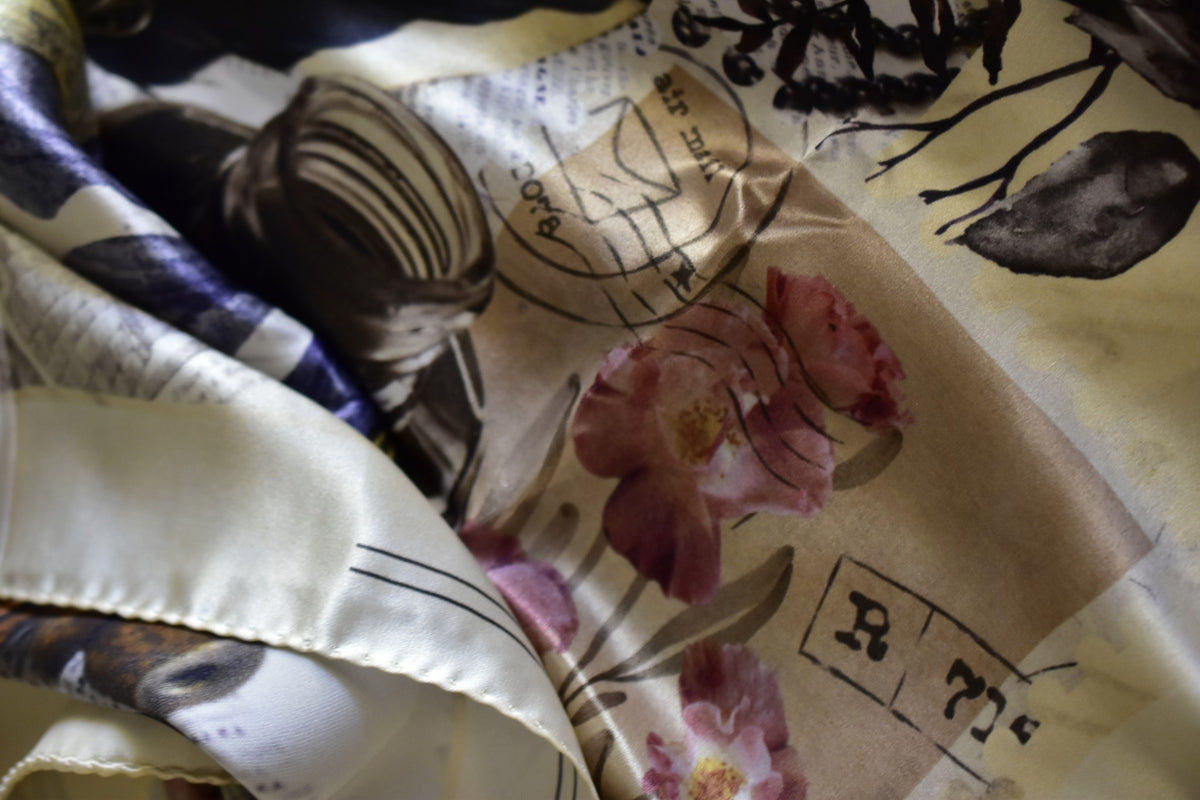Silk Scarf Postcard Memories - Silk Scarves - Origin Soufli Greece - Silk Tales - gift set